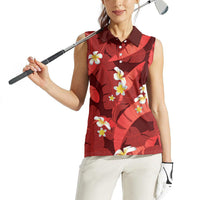 Red Banana Leaf Hawaii Women Sleeveless Polo Shirt Lau Maia Plumeria Tropical Summer Vibes LT14 - Polynesian Pride