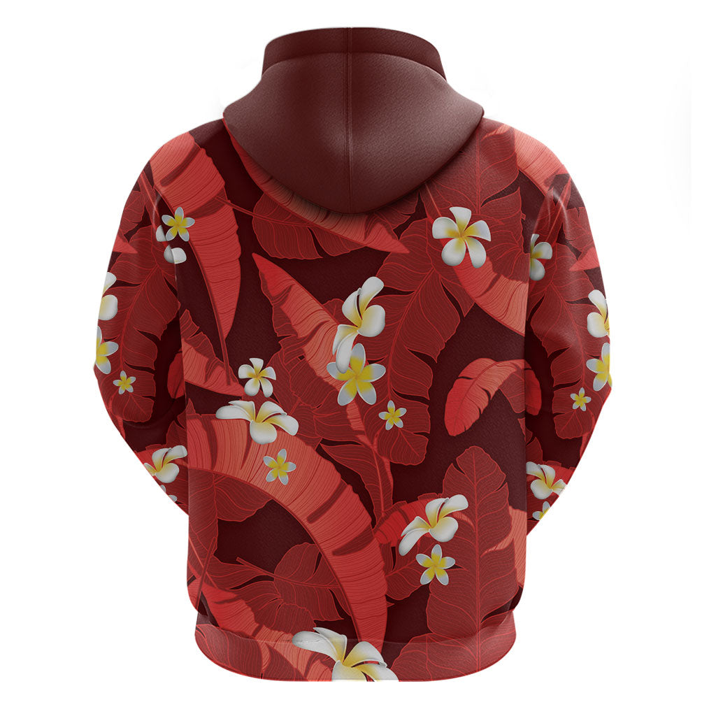 Red Banana Leaf Hawaii Zip Hoodie Lau Maia Plumeria Tropical Summer Vibes LT14 - Polynesian Pride