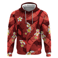 Red Banana Leaf Hawaii Zip Hoodie Lau Maia Plumeria Tropical Summer Vibes LT14 Pullover Hoodie Red - Polynesian Pride