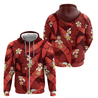 Red Banana Leaf Hawaii Zip Hoodie Lau Maia Plumeria Tropical Summer Vibes LT14 - Polynesian Pride