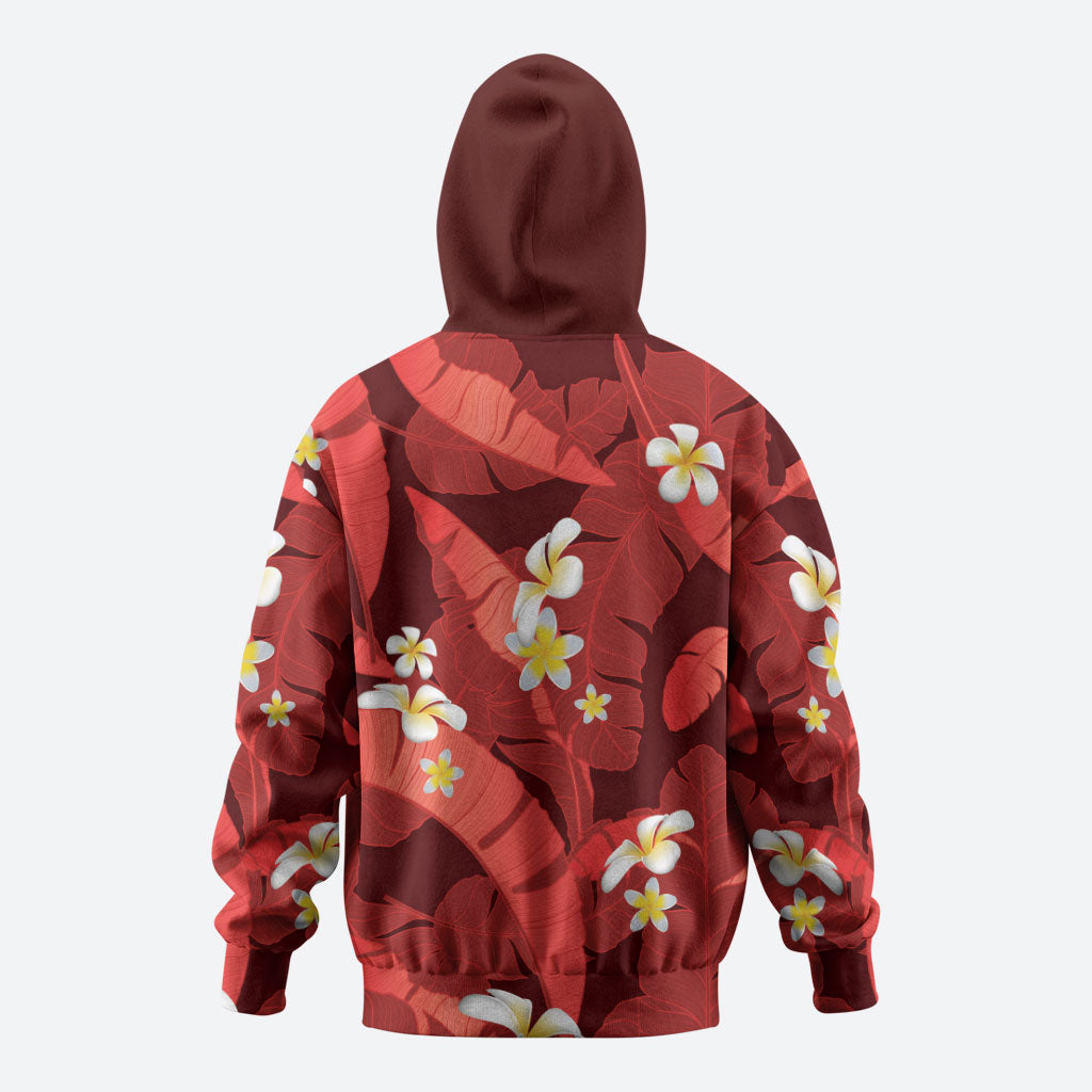 Red Banana Leaf Hawaii Zip Hoodie Lau Maia Plumeria Tropical Summer Vibes LT14 - Polynesian Pride