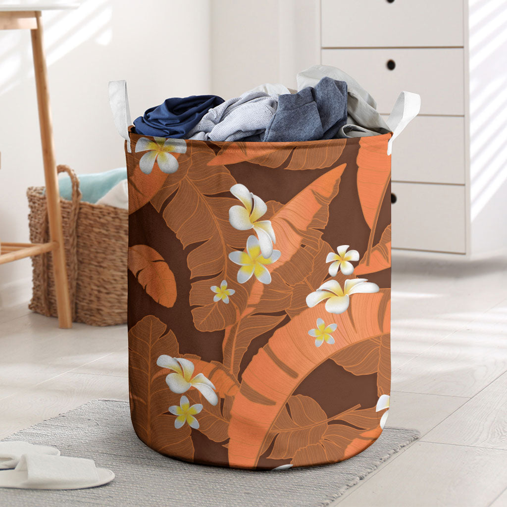 Orange Banana Leaf Hawaii Laundry Basket Lau Maia Plumeria Tropical Summer Vibes LT14 Orange - Polynesian Pride