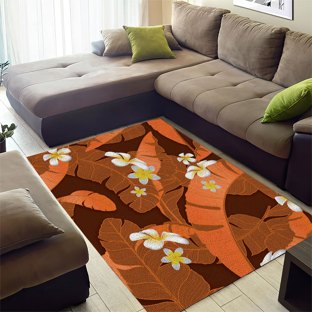 Orange Banana Leaf Hawaii Area Rug Lau Maia Plumeria Tropical Summer Vibes LT14 - Polynesian Pride