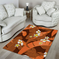 Orange Banana Leaf Hawaii Area Rug Lau Maia Plumeria Tropical Summer Vibes LT14 - Polynesian Pride