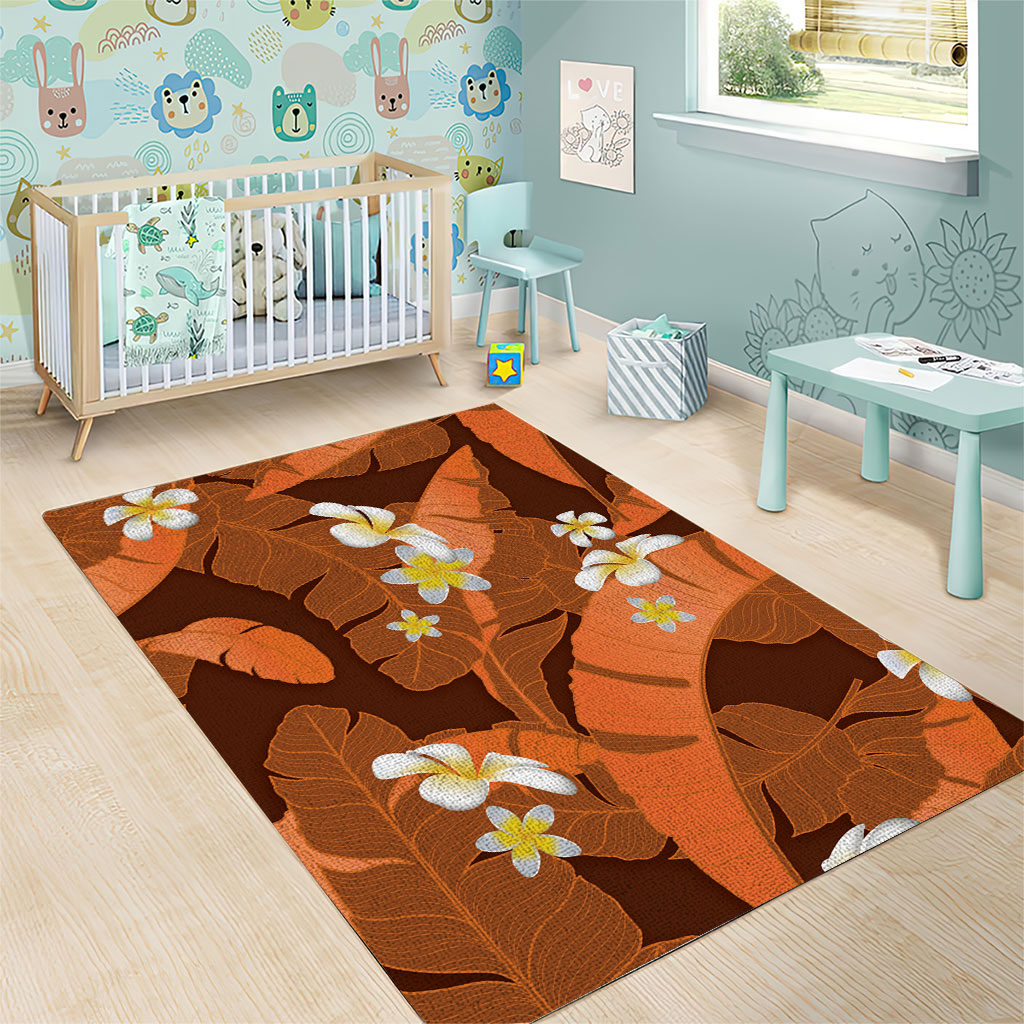 Orange Banana Leaf Hawaii Area Rug Lau Maia Plumeria Tropical Summer Vibes LT14 - Polynesian Pride