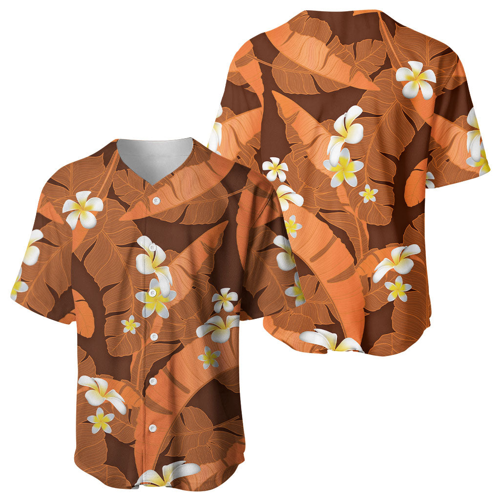 Orange Banana Leaf Hawaii Baseball Jersey Lau Maia Plumeria Tropical Summer Vibes LT14 - Polynesian Pride
