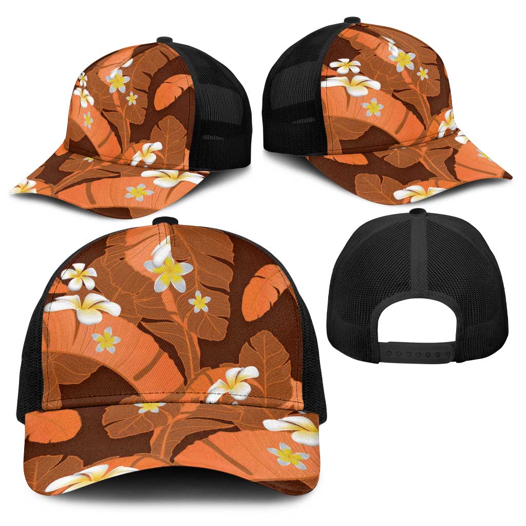 Orange Banana Leaf Hawaii Baseball Net Cap Lau Maia Plumeria Tropical Summer Vibes LT14 - Polynesian Pride