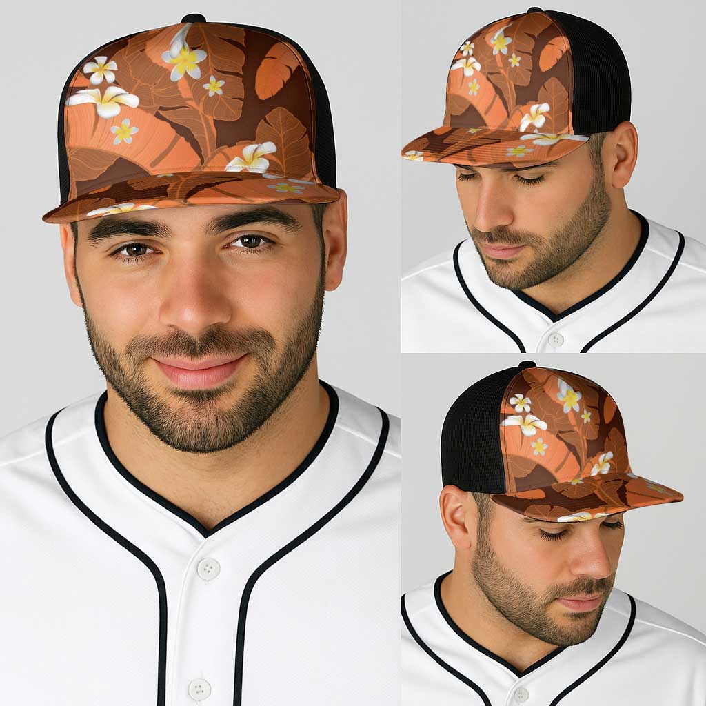 Orange Banana Leaf Hawaii Baseball Net Cap Lau Maia Plumeria Tropical Summer Vibes LT14 - Polynesian Pride