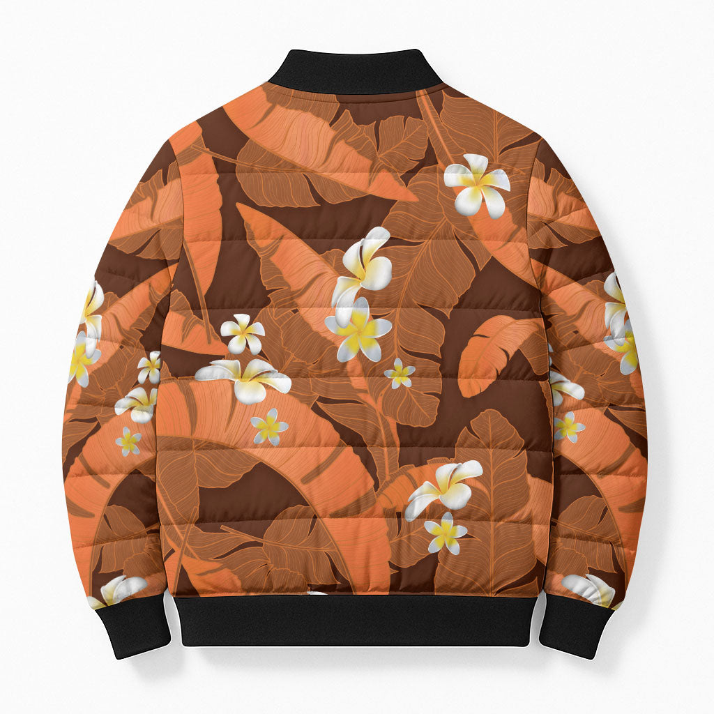 Orange Banana Leaf Hawaii Bomber Puffer Jacket Lau Maia Plumeria Tropical Summer Vibes LT14 - Polynesian Pride