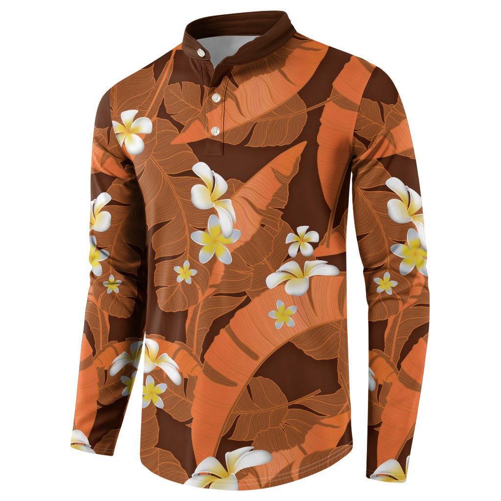 Orange Banana Leaf Hawaii Button Sweatshirt Lau Maia Plumeria Tropical Summer Vibes LT14 - Polynesian Pride