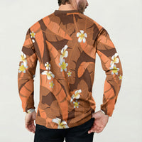 Orange Banana Leaf Hawaii Button Sweatshirt Lau Maia Plumeria Tropical Summer Vibes LT14 - Polynesian Pride