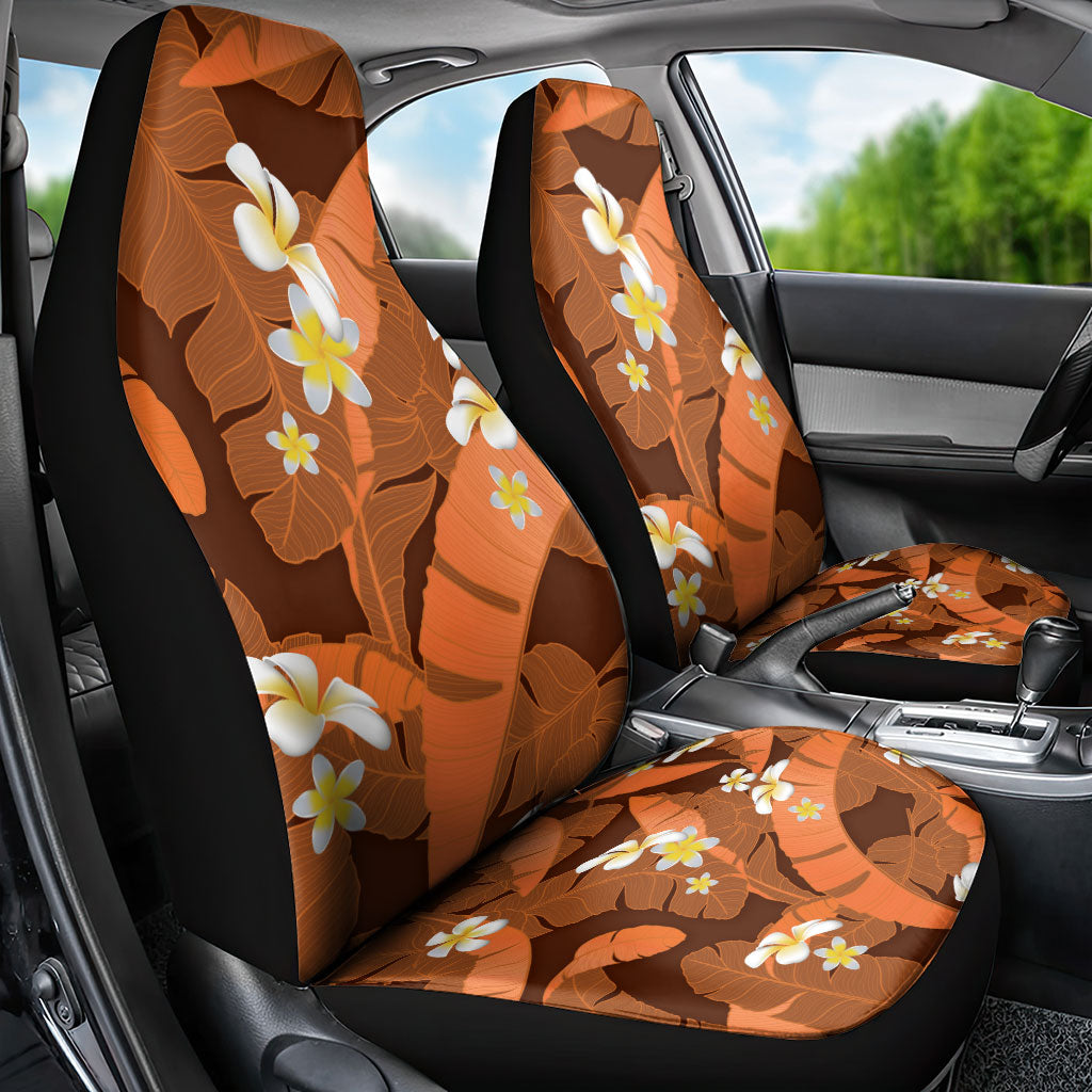 Orange Banana Leaf Hawaii Car Seat Cover Lau Maia Plumeria Tropical Summer Vibes LT14 - Polynesian Pride