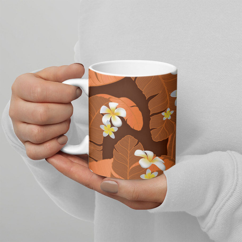 Orange Banana Leaf Hawaii Ceramic Mug Lau Maia Plumeria Tropical Summer Vibes LT14 - Polynesian Pride