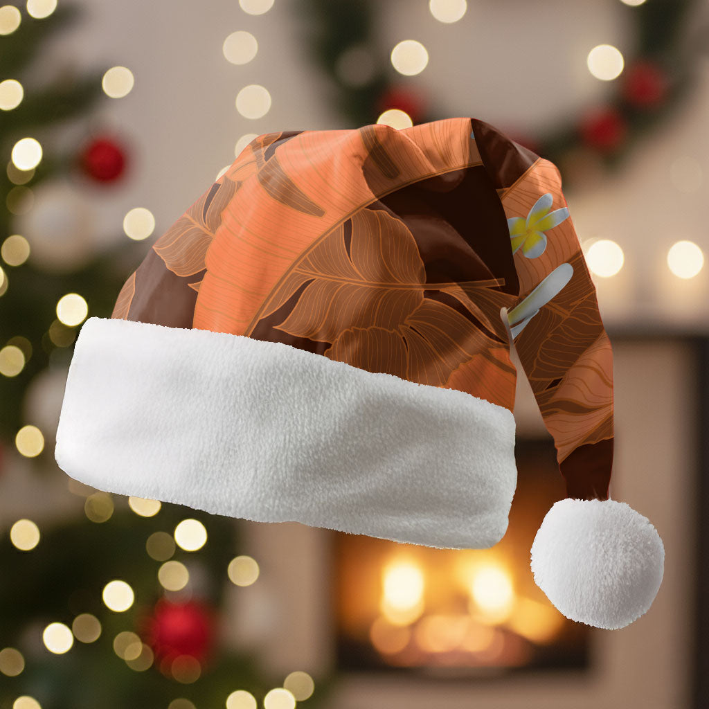 Orange Banana Leaf Hawaii Christmas Santa Hat Lau Maia Plumeria Tropical Summer Vibes