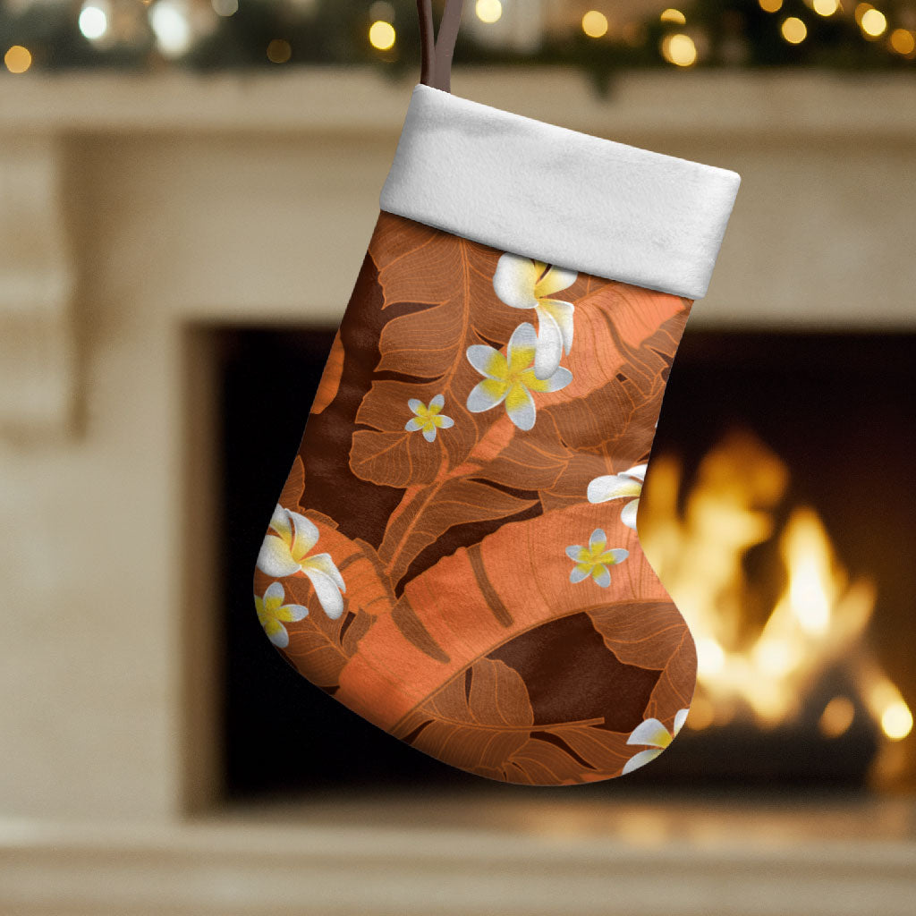 Orange Banana Leaf Hawaii Christmas Stocking Lau Maia Plumeria Tropical Summer Vibes