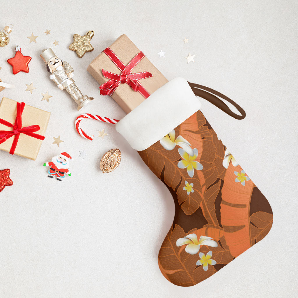 Orange Banana Leaf Hawaii Christmas Stocking Lau Maia Plumeria Tropical Summer Vibes