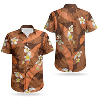 Orange Banana Leaf Hawaii Couples Matching Off Shoulder Short Dress and Hawaiian Shirt Lau Maia Plumeria Tropical Summer Vibes LT14 - Polynesian Pride