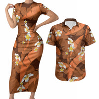 Orange Banana Leaf Hawaii Couples Matching Short Sleeve Bodycon Dress and Hawaiian Shirt Lau Maia Plumeria Tropical Summer Vibes LT14 Orange - Polynesian Pride