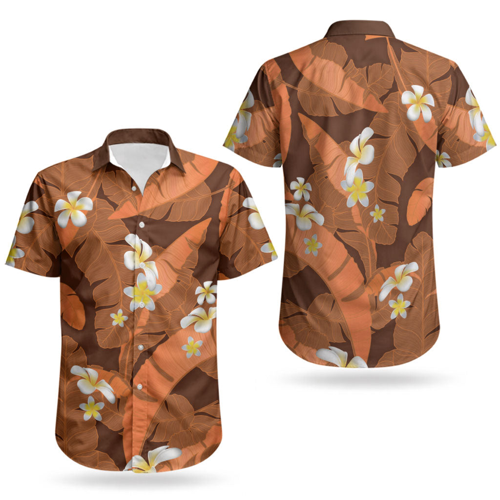 Orange Banana Leaf Hawaii Couples Matching Short Sleeve Bodycon Dress and Hawaiian Shirt Lau Maia Plumeria Tropical Summer Vibes LT14 - Polynesian Pride