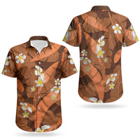 Orange Banana Leaf Hawaii Couples Matching Short Sleeve Bodycon Dress and Hawaiian Shirt Lau Maia Plumeria Tropical Summer Vibes LT14 - Polynesian Pride
