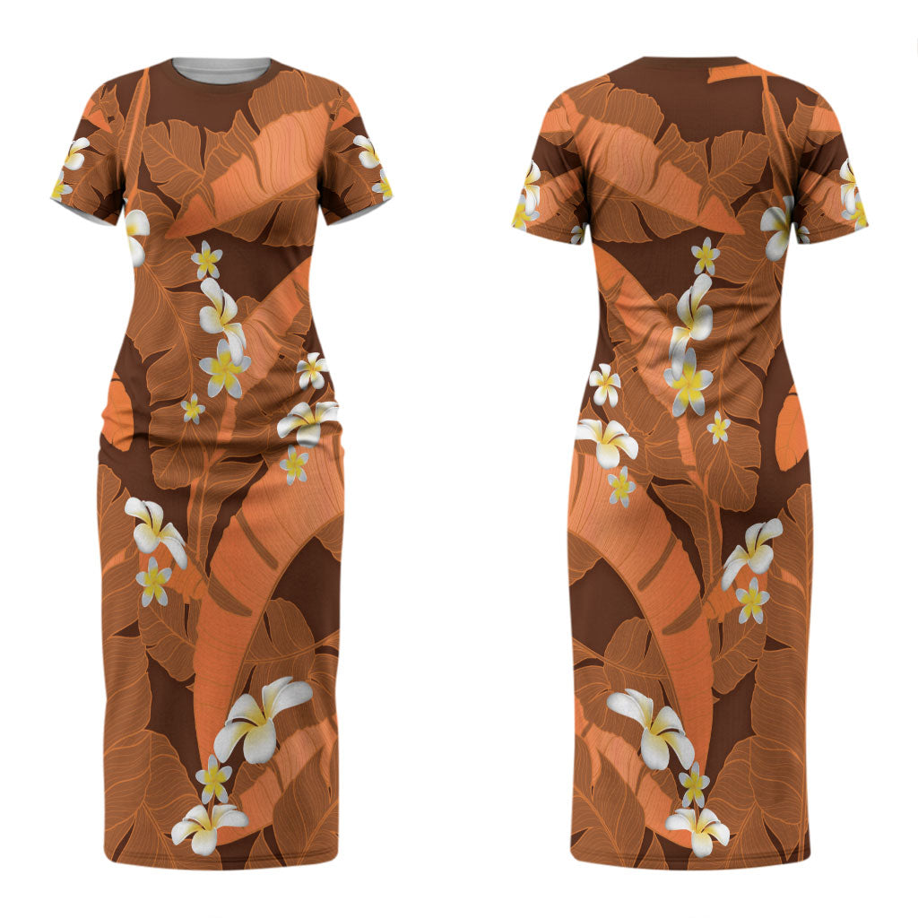 Orange Banana Leaf Hawaii Couples Matching Short Sleeve Bodycon Dress and Hawaiian Shirt Lau Maia Plumeria Tropical Summer Vibes LT14 - Polynesian Pride