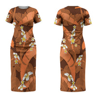 Orange Banana Leaf Hawaii Couples Matching Short Sleeve Bodycon Dress and Long Sleeve Button Shirt Lau Maia Plumeria Tropical Summer Vibes LT14 - Polynesian Pride