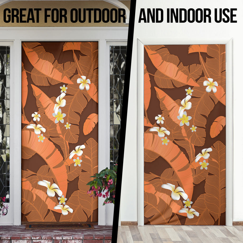Orange Banana Leaf Hawaii Door Cover Lau Maia Plumeria Tropical Summer Vibes LT14 - Polynesian Pride