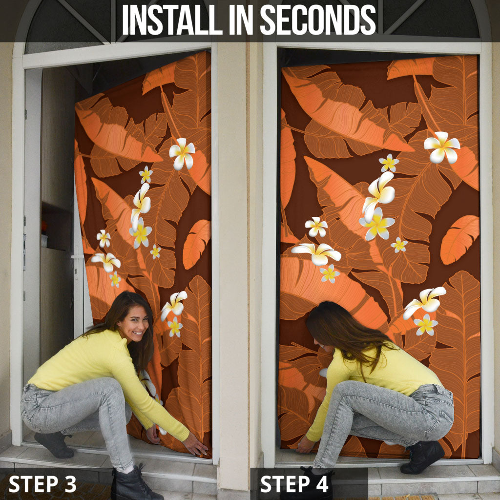 Orange Banana Leaf Hawaii Door Cover Lau Maia Plumeria Tropical Summer Vibes LT14 - Polynesian Pride