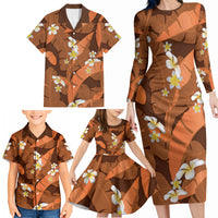 Orange Banana Leaf Hawaii Family Matching Long Sleeve Bodycon Dress and Hawaiian Shirt Lau Maia Plumeria Tropical Summer Vibes LT14 - Polynesian Pride