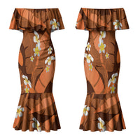 Orange Banana Leaf Hawaii Family Matching Mermaid Dress and Hawaiian Shirt Lau Maia Plumeria Tropical Summer Vibes LT14 Mom's Dress Orange - Polynesian Pride