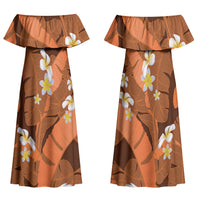 Orange Banana Leaf Hawaii Family Matching Off Shoulder Maxi Dress and Hawaiian Shirt Lau Maia Plumeria Tropical Summer Vibes LT14 Mom's Dress Orange - Polynesian Pride