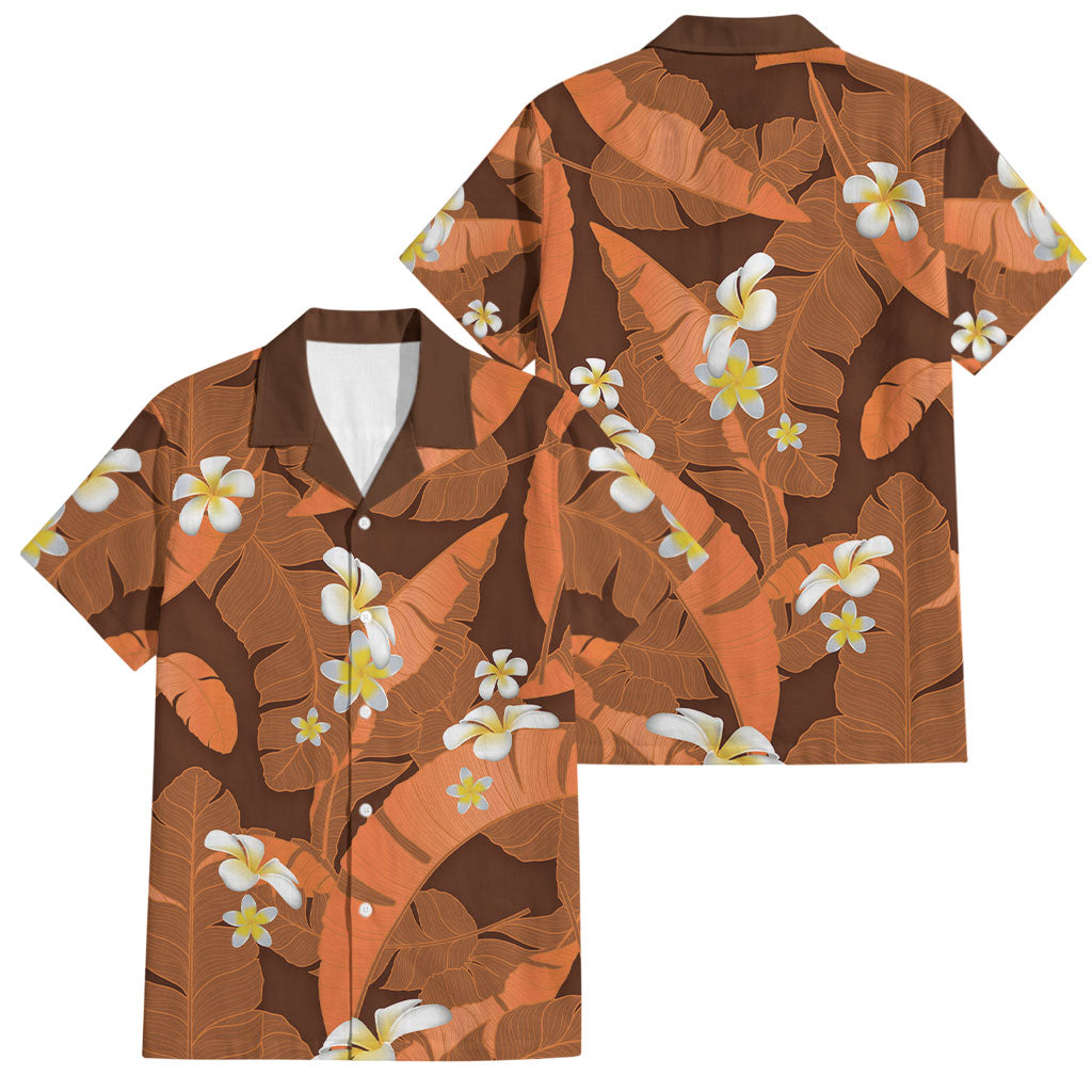 Orange Banana Leaf Hawaii Family Matching Off Shoulder Maxi Dress and Hawaiian Shirt Lau Maia Plumeria Tropical Summer Vibes LT14 Dad's Shirt - Short Sleeve Orange - Polynesian Pride