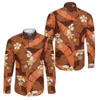 Orange Banana Leaf Hawaii Family Matching Off Shoulder Short Dress and Hawaiian Shirt Lau Maia Plumeria Tropical Summer Vibes LT14 Dad's Shirt - Long Sleeve Orange - Polynesian Pride