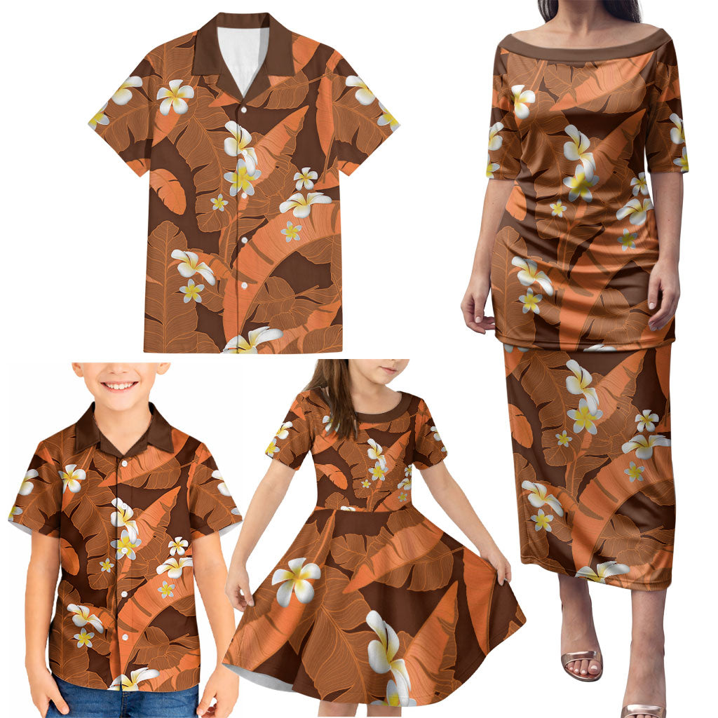 Orange Banana Leaf Hawaii Family Matching Puletasi and Hawaiian Shirt Lau Maia Plumeria Tropical Summer Vibes LT14 - Polynesian Pride