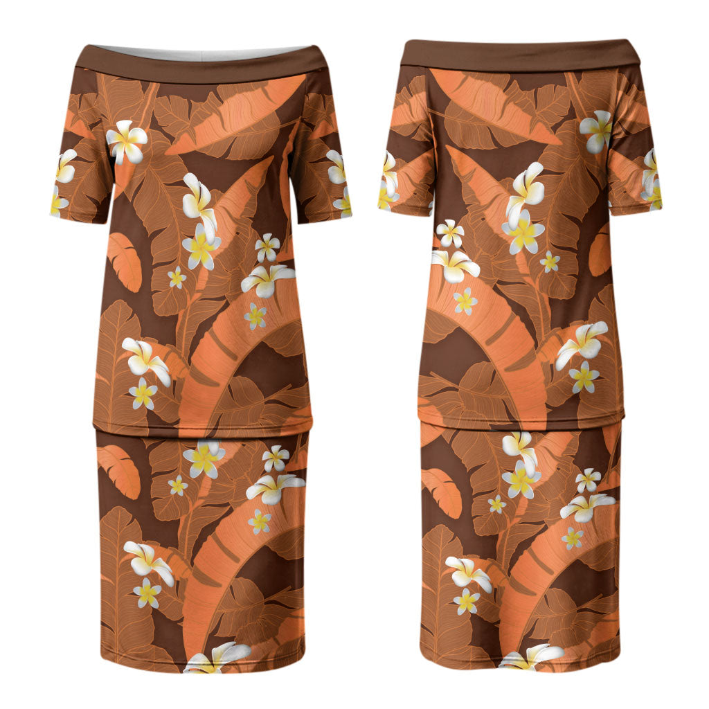 Orange Banana Leaf Hawaii Family Matching Puletasi and Hawaiian Shirt Lau Maia Plumeria Tropical Summer Vibes LT14 Mom's Dress Orange - Polynesian Pride