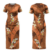 Orange Banana Leaf Hawaii Family Matching Short Sleeve Bodycon Dress and Hawaiian Shirt Lau Maia Plumeria Tropical Summer Vibes LT14 Mom's Dress Orange - Polynesian Pride