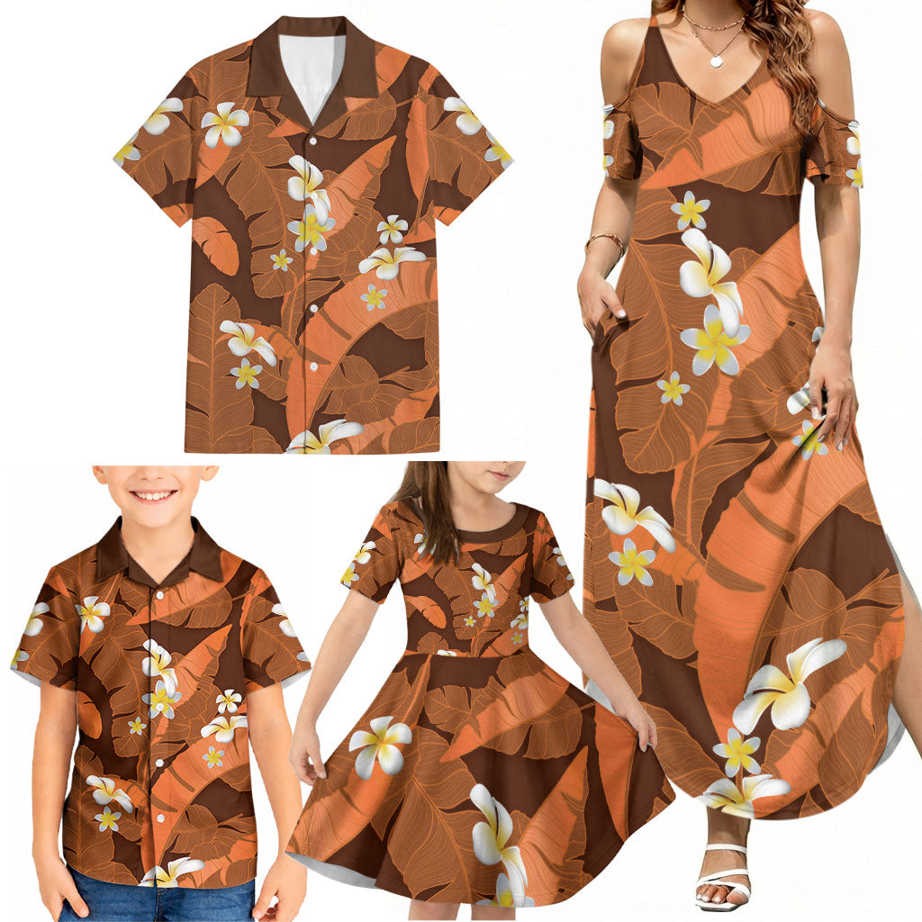 Orange Banana Leaf Hawaii Family Matching Summer Maxi Dress and Hawaiian Shirt Lau Maia Plumeria Tropical Summer Vibes LT14 - Polynesian Pride
