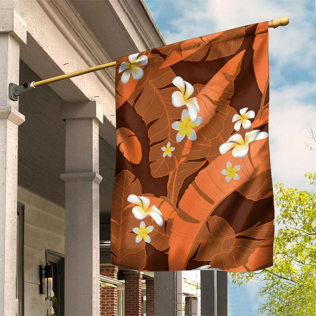 Orange Banana Leaf Hawaii Garden Flag Lau Maia Plumeria Tropical Summer Vibes LT14 House Flag Orange - Polynesian Pride