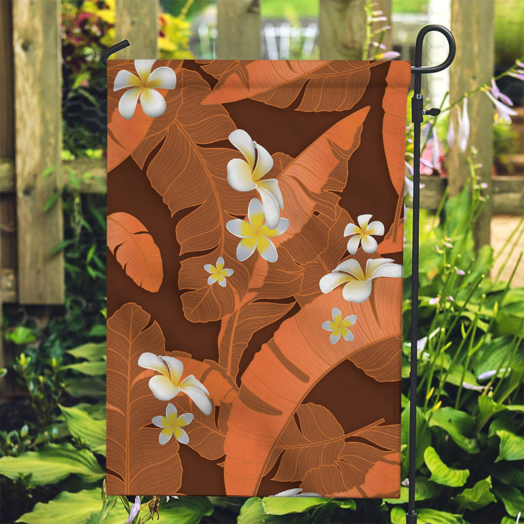 Orange Banana Leaf Hawaii Garden Flag Lau Maia Plumeria Tropical Summer Vibes LT14 Garden Flag Orange - Polynesian Pride