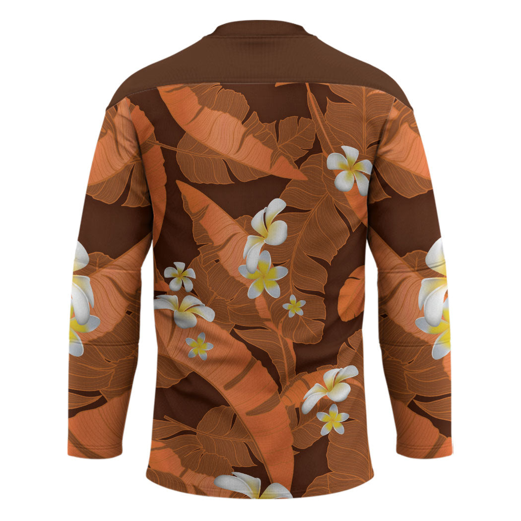 Orange Banana Leaf Hawaii Hockey Jersey Lau Maia Plumeria Tropical Summer Vibes LT14 - Polynesian Pride