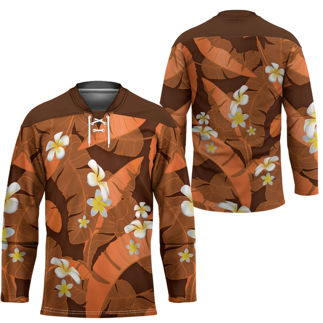 Orange Banana Leaf Hawaii Hockey Jersey Lau Maia Plumeria Tropical Summer Vibes LT14 - Polynesian Pride