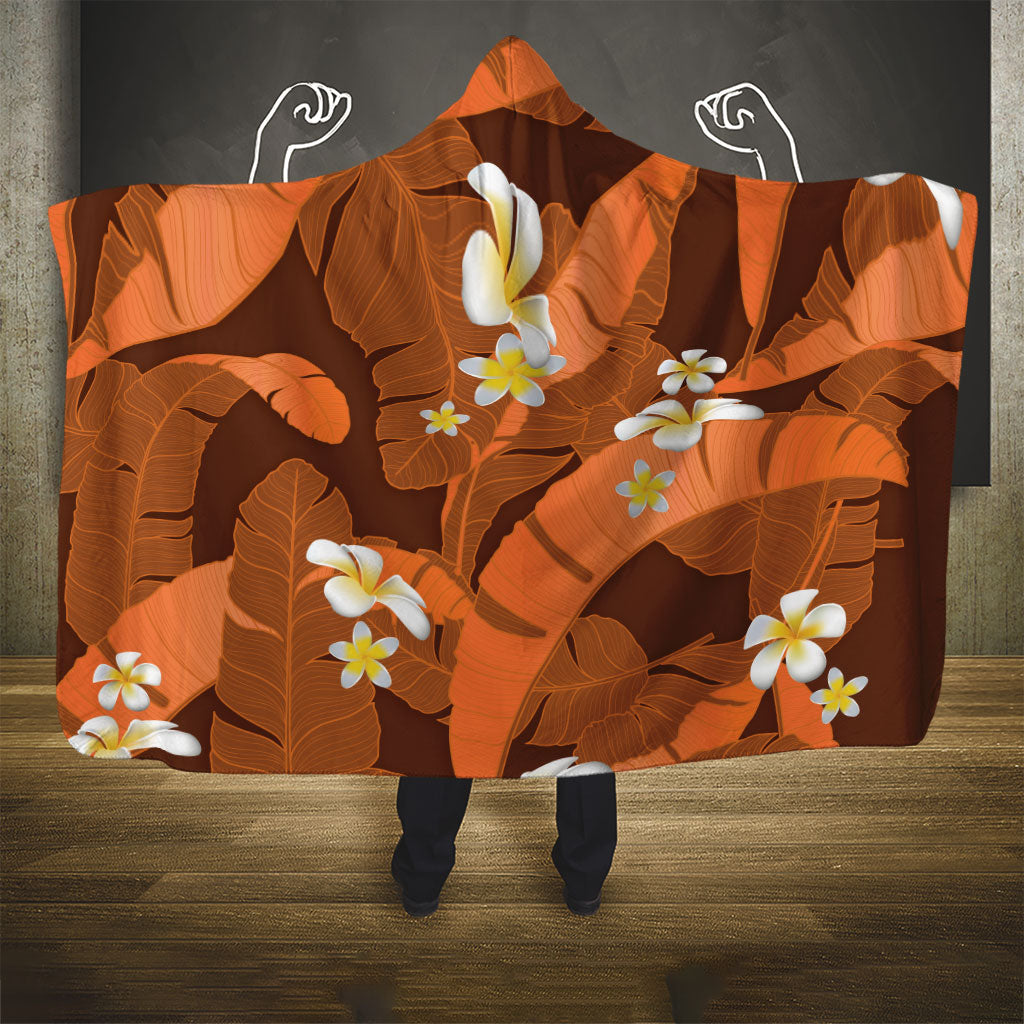 Orange Banana Leaf Hawaii Hooded Blanket Lau Maia Plumeria Tropical Summer Vibes LT14 - Polynesian Pride