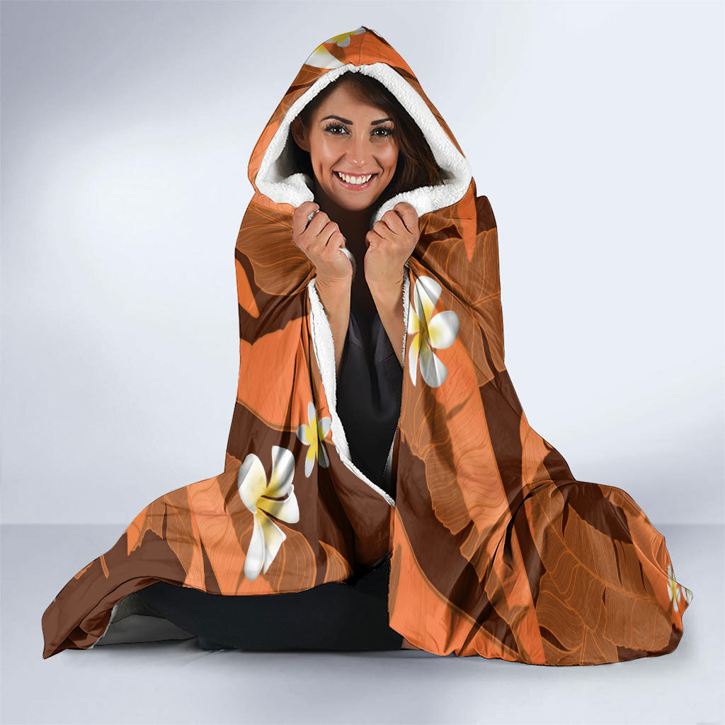 Orange Banana Leaf Hawaii Hooded Blanket Lau Maia Plumeria Tropical Summer Vibes LT14 - Polynesian Pride