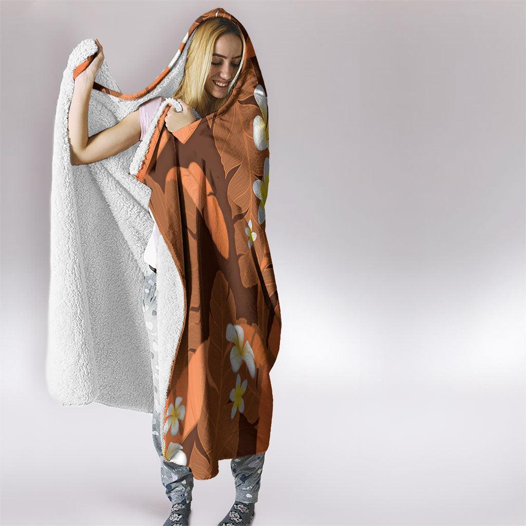 Orange Banana Leaf Hawaii Hooded Blanket Lau Maia Plumeria Tropical Summer Vibes LT14 - Polynesian Pride