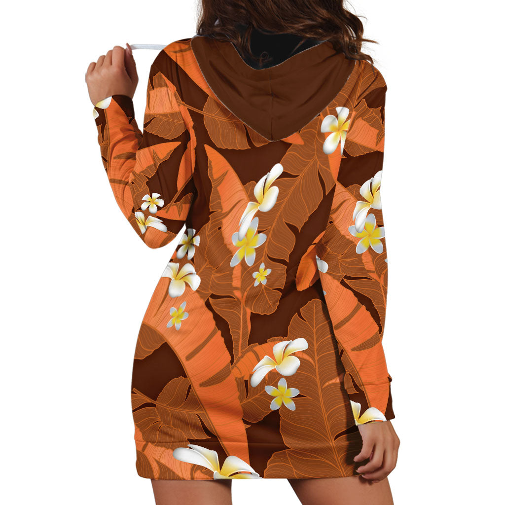 Orange Banana Leaf Hawaii Hoodie Dress Lau Maia Plumeria Tropical Summer Vibes LT14 - Polynesian Pride