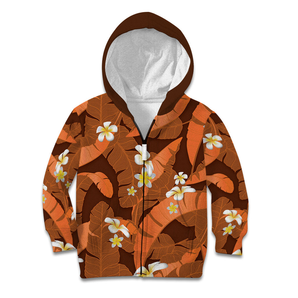 Orange Banana Leaf Hawaii Kid Hoodie Lau Maia Plumeria Tropical Summer Vibes LT14 Zip Hoodie Orange - Polynesian Pride
