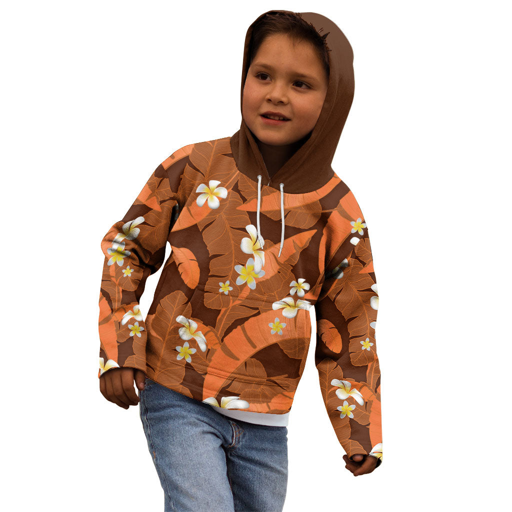 Orange Banana Leaf Hawaii Kid Hoodie Lau Maia Plumeria Tropical Summer Vibes LT14 - Polynesian Pride