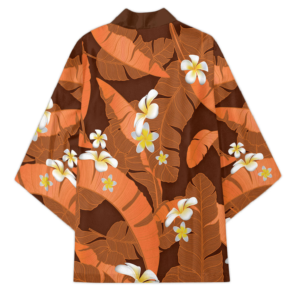 Orange Banana Leaf Hawaii Kimono Lau Maia Plumeria Tropical Summer Vibes LT14 - Polynesian Pride