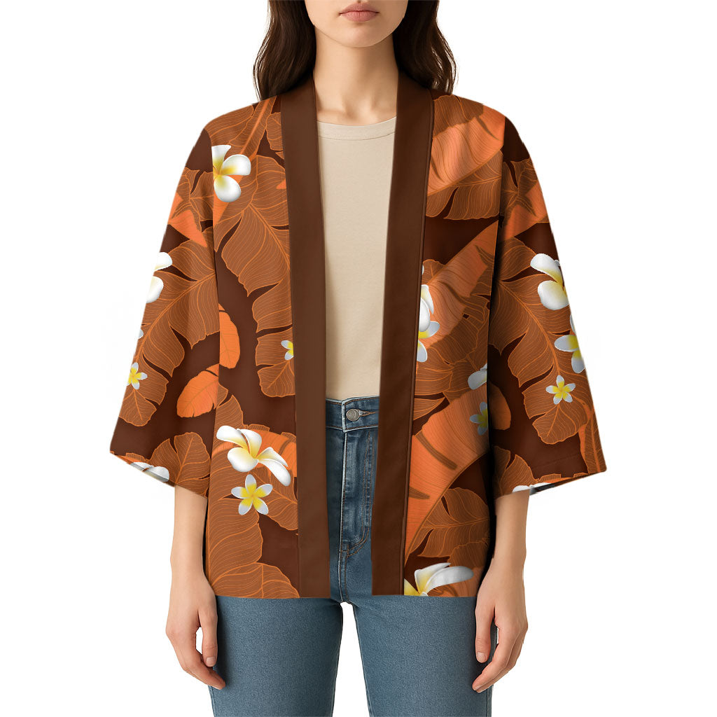 Orange Banana Leaf Hawaii Kimono Lau Maia Plumeria Tropical Summer Vibes LT14 - Polynesian Pride