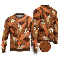 Orange Banana Leaf Hawaii Ugly Christmas Sweater Lau Maia Plumeria Tropical Summer Vibes